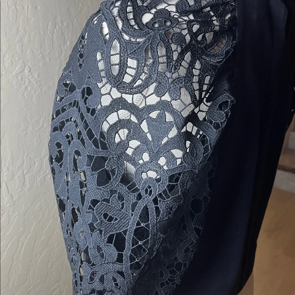 Dolan Anthropologie Lace Puff Sleeve Cropped Black Top - Medium